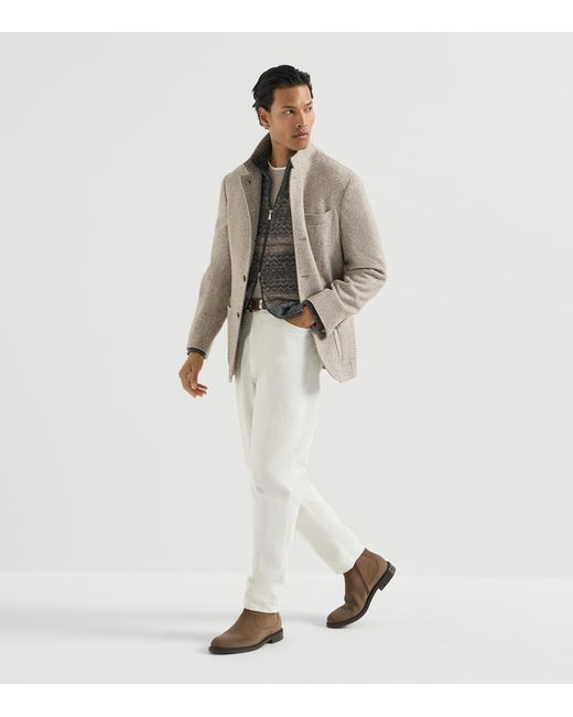 Brunello Cucinelli White Cotton Faux-Layered T-Shirt for men