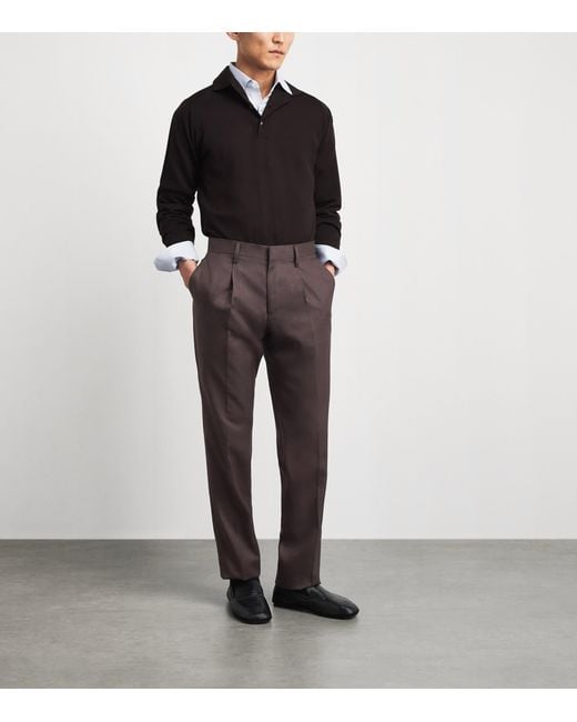 Lardini Brown Virgin Wool-Blend Straight Trousers for men