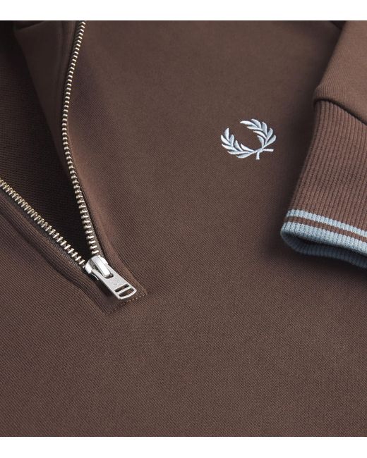 Fred Perry Brown Cotton Quarter-Zip Sweatshirt for men