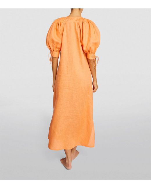 Sleeper Orange Linen Garden Midi Dress