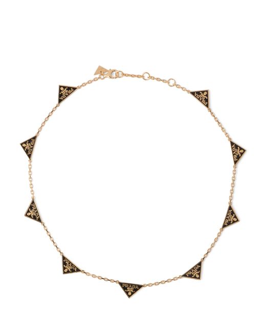 Prada Metallic Enamel Triangle Necklace