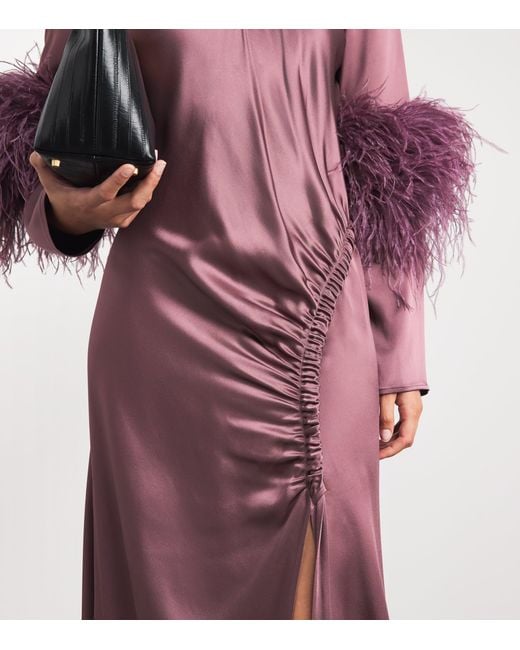 LAPOINTE Purple Satin Feather-Trimmed Gown