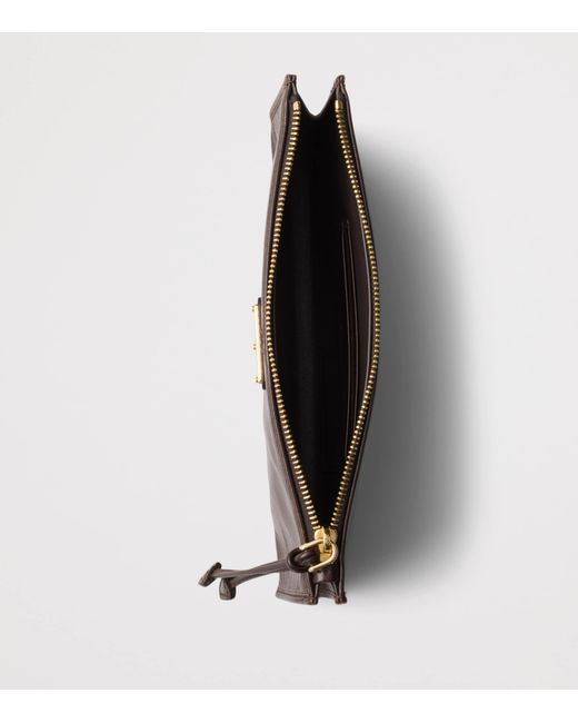 Prada Brown Calf Leather Logo Pouch