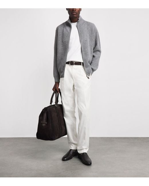 Canali Gray Wool-Cashmere High-Neck Zip-Up Cardigan for men