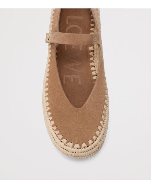 Loewe Natural X Paula's Ibiza Suede-Raffia Rio Mary Jane Flats