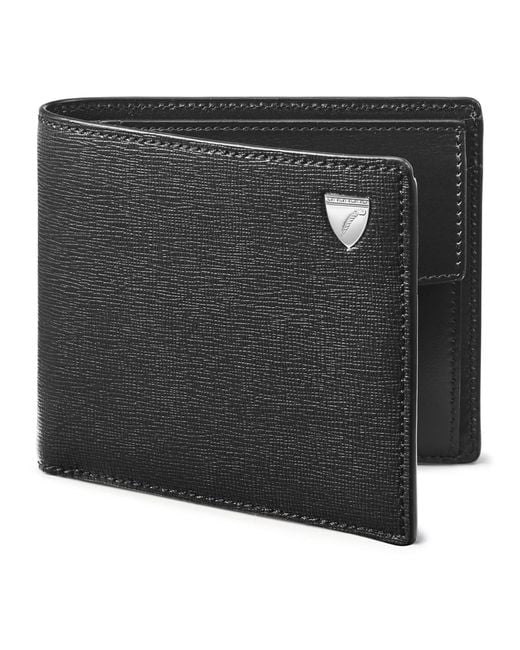 Aspinal Black Leather Bifold Coin Wallet for men
