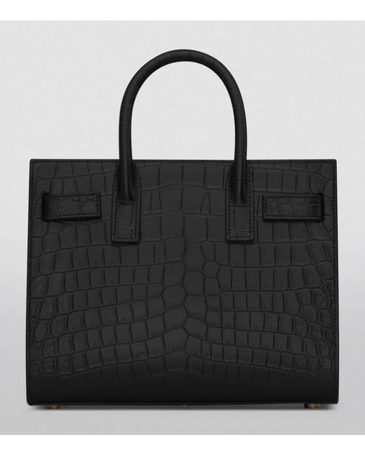 Saint Laurent Black Croc-Embossed Sac De Jour
