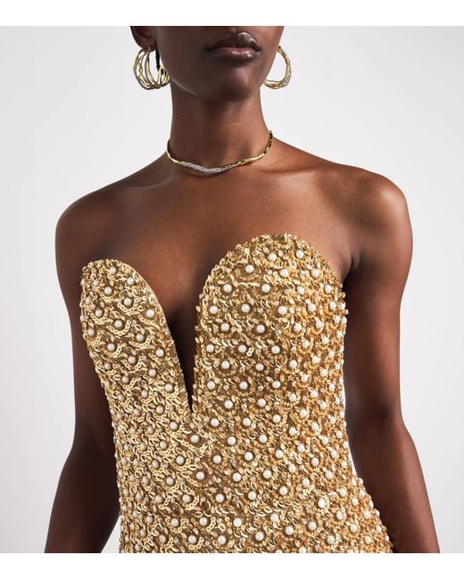 Carolina Herrera Natural Embellished V-Neck Gown