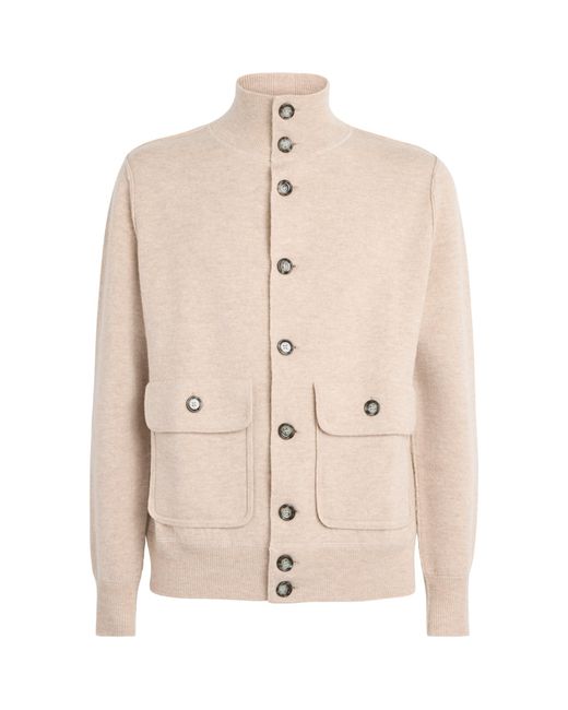 Allude Natural Wool-Cashmere High-Neck Cardigan for men