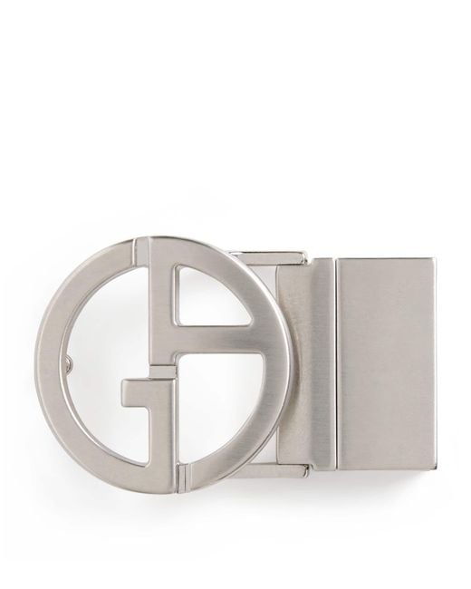 Giorgio Armani White Brushed Palladium-Plated Ga Logo Belt Buckle for men