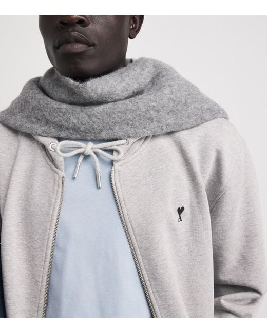 AMI Gray Organic Cotton Ami De Coeur Zip-Up Hoodie for men