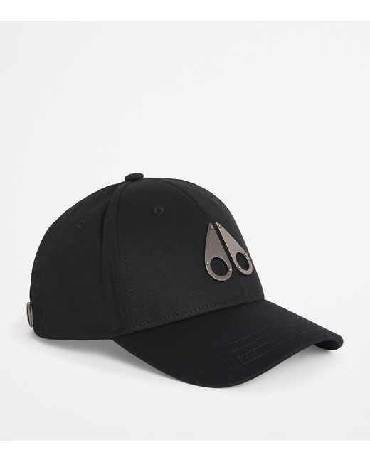 Moose Knuckles Black Cotton Logo Baseball Cap for men