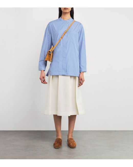 Max Mara Blue Stripe Mandarin-Collar Shirt