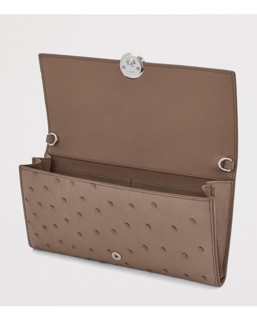 Loewe Brown Ostrich Leather Pebble Continental Wallet