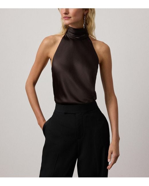 Ralph Lauren Brown Stretch-Silk Charmeuse Chilton Blouse