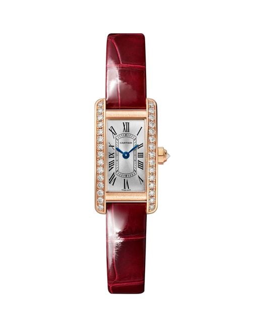 Cartier Red Mini Rose Gold And Diamond Tank Américaine Watch 28mm