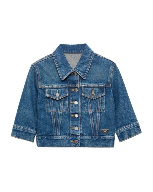 Prada Short Sleeve Cropped Denim Jacket in Blue Lyst UK