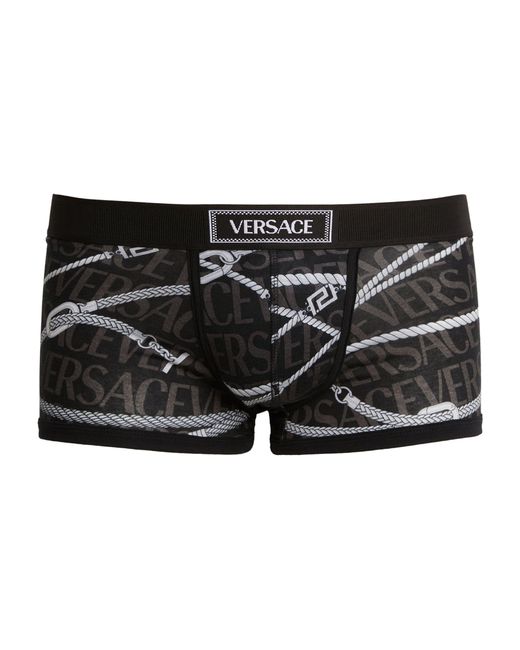 Versace Black Stretch-cotton Patterned Trunks for men