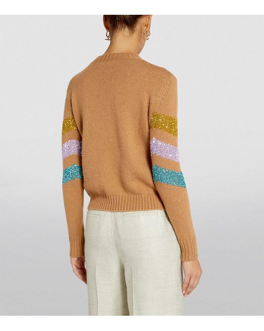 Weekend by Maxmara Brown Merino-blend Sequinned Sweater