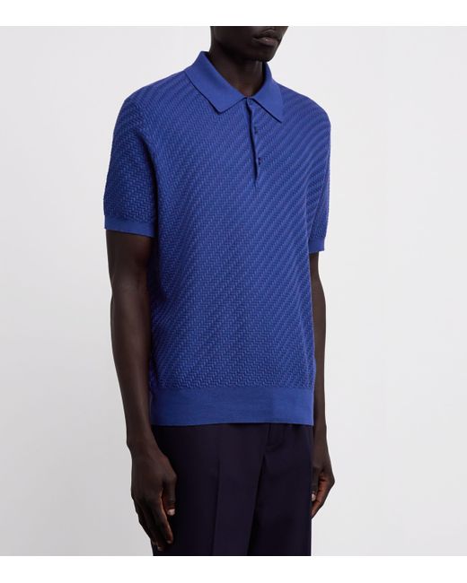 Brioni Blue Cotton-Silk-Cashmere Polo Shirt for men