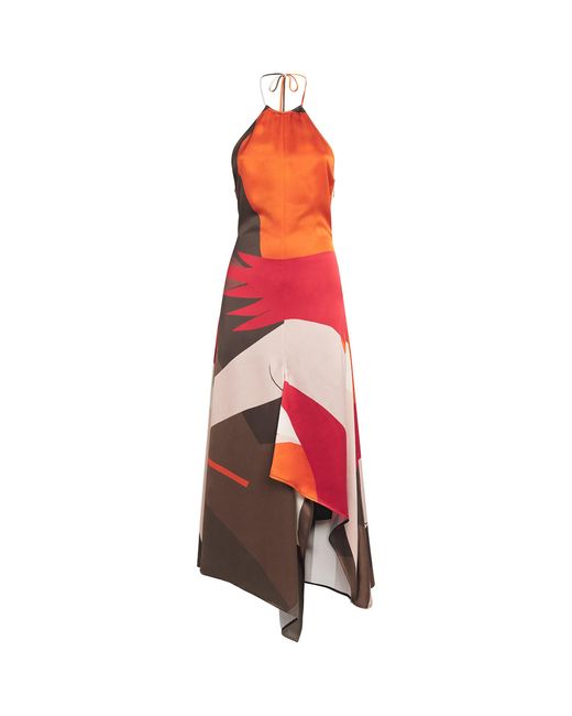 Victoria Beckham Red Halterneck Printed Midi Dress