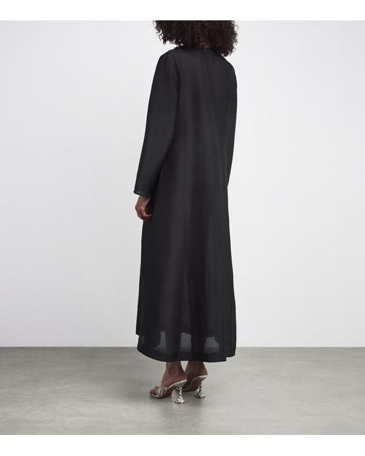 Tory Burch Black Linen-Silk Pleated Midi Kaftan