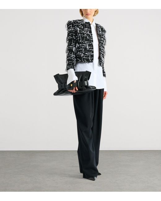 Balmain Black Frayed Tweed Cropped Jacket