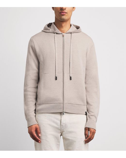 Jacob Cohen Gray Wool-Silk Knitted Zip-Up Hoodie for men