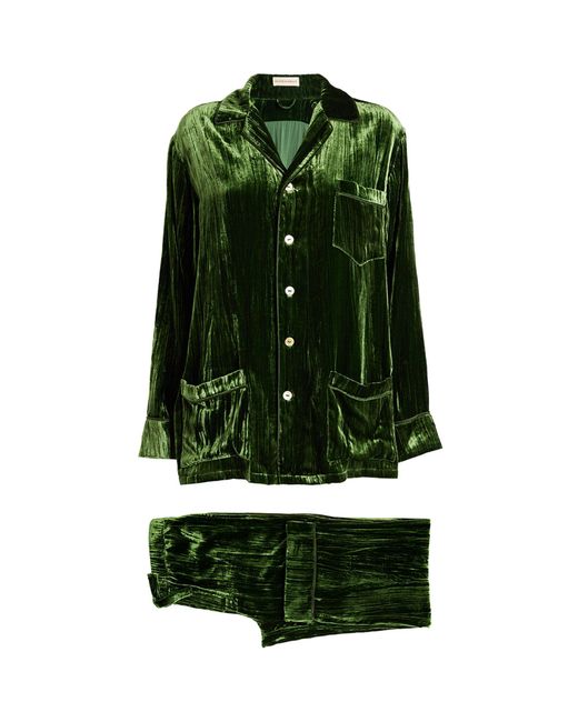 Olivia Von Halle Green Velvet-silk Yves Pyjama Set