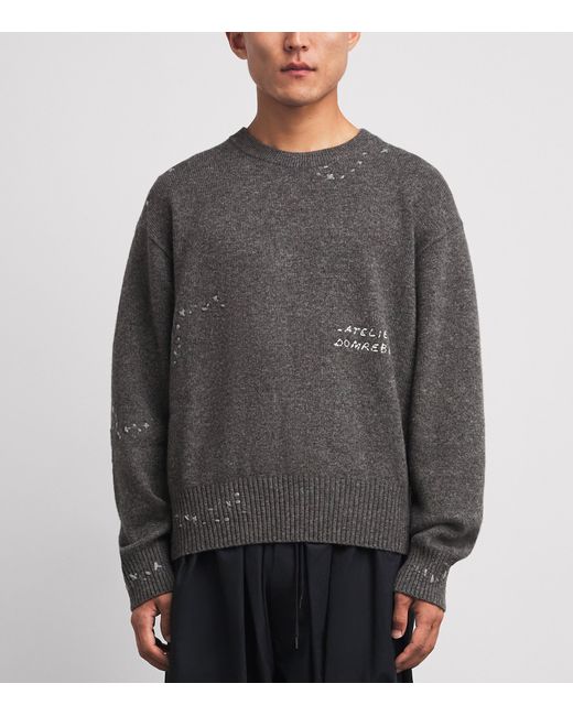 DOMREBEL Gray Wool-Blend Embroidered Wiser Sweater for men