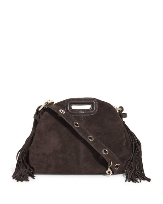 Maje Brown Mini Suede Miss M Shoulder Bag