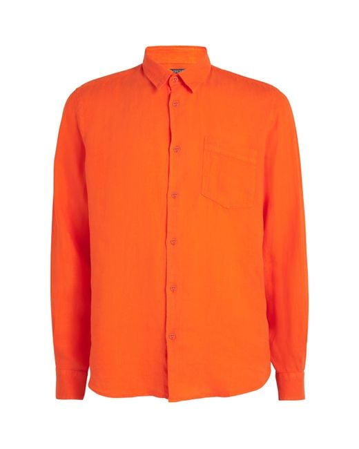 Vilebrequin Orange Linen Caroubis Shirt for men