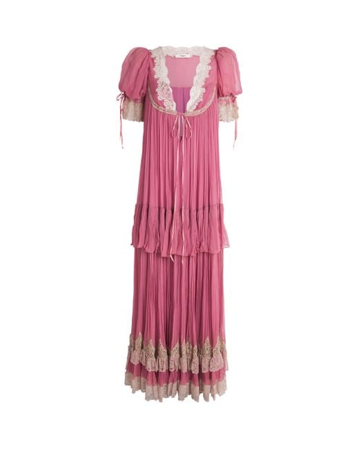 Chloé Pink Puff-Sleeve Maxi Dress