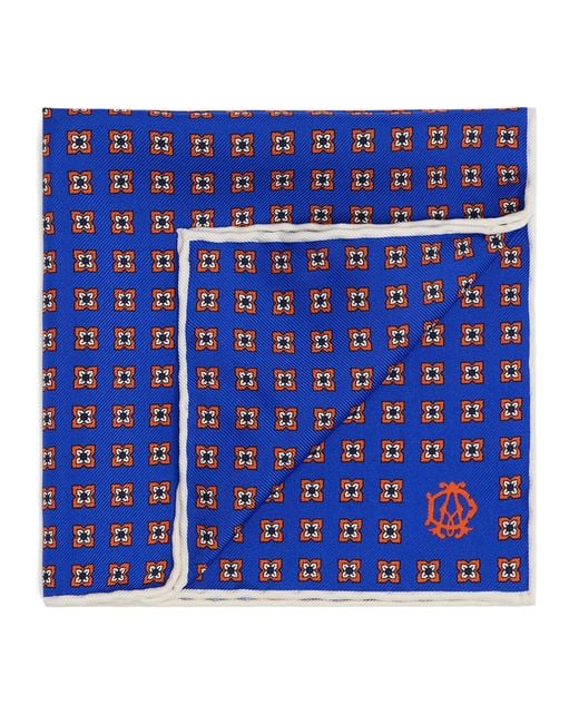 Dunhill Blue Mulberry Silk Geometric Pocket Square for men