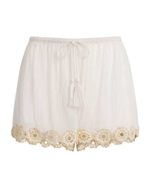 Ulla Johnson White Cotton Crochet Liya Shorts
