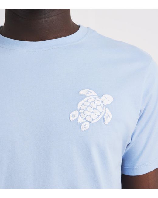 Vilebrequin Blue Organic Cotton Embroidered T-Shirt for men