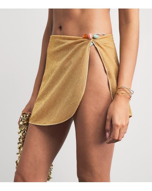 Oseree Natural Metallic Beaded Lumière Mini Pareo Skirt