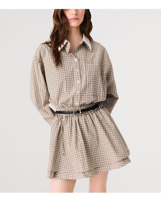 Maje Brown Cotton Check Mini Shirt Dress