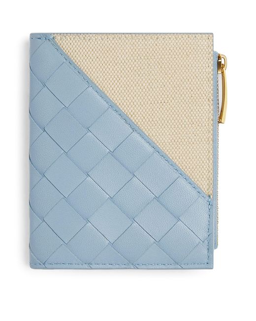 Bottega Veneta Blue Leather-canvas Intreccio Zip Wallet
