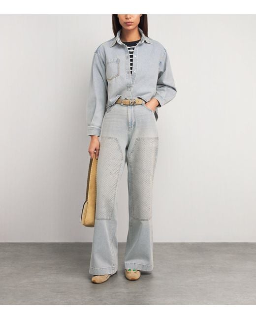 Sandro Gray Rhinestone-Embellished Straight Jeans