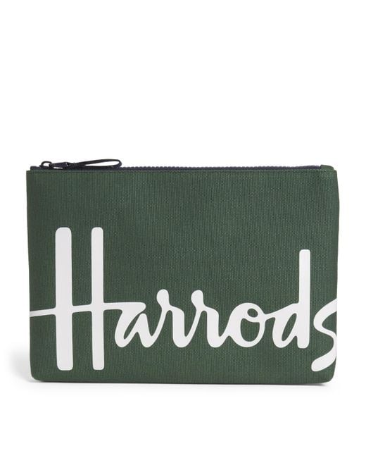 Harrods Green Medium Cotton Logo Pouch for men