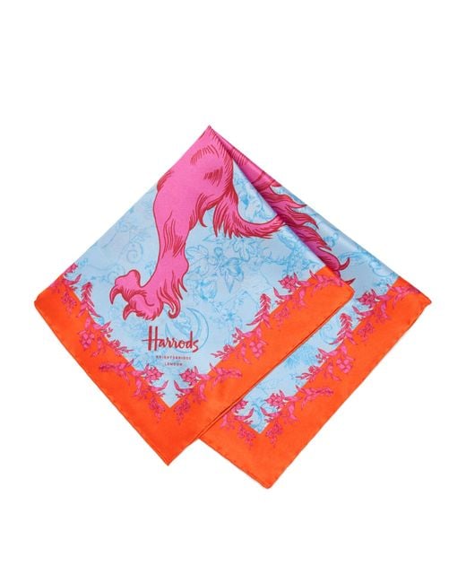 Harrods Red Silk Lion Print Scarf