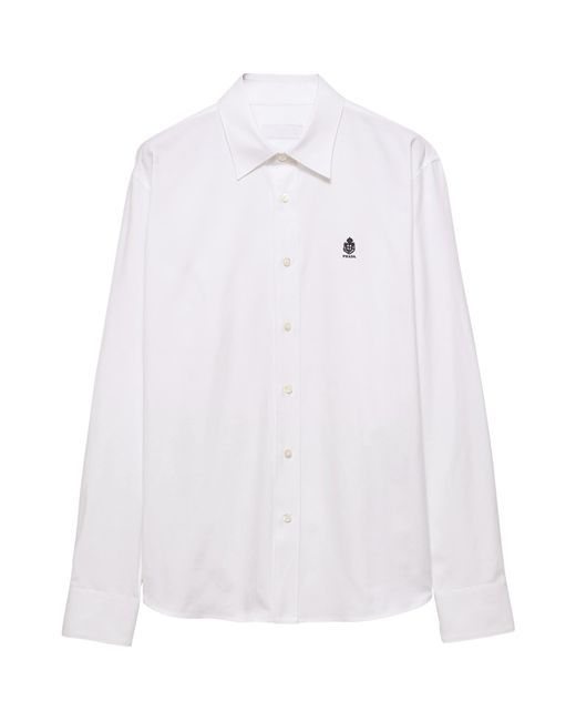 Prada White Cotton Embroidered Crest Shirt for men