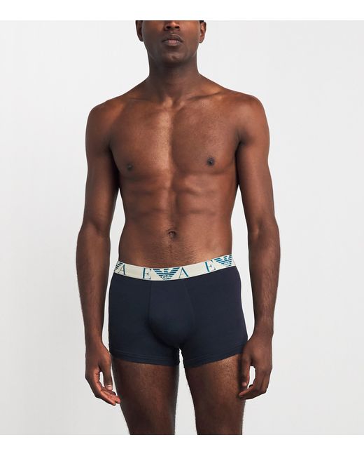 Emporio Armani Blue Stretch-Cotton Eagle Monogram Trunks for men
