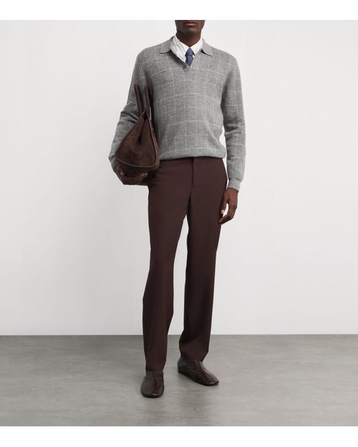 Ralph Lauren Gray Cashmere Check Polo Shirt for men