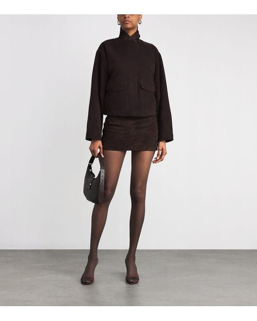 St. Agni Black Suede Utility Cocoon Bomber Jacket