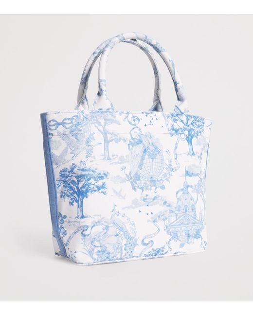 Harrods Blue Small Toile Print Tote Bag