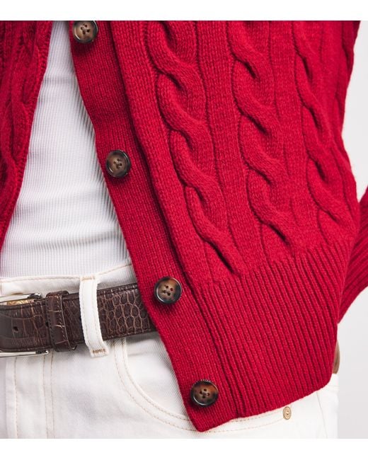 Polo Ralph Lauren Red Wool-Cashmere Cable-Knit Cardigan