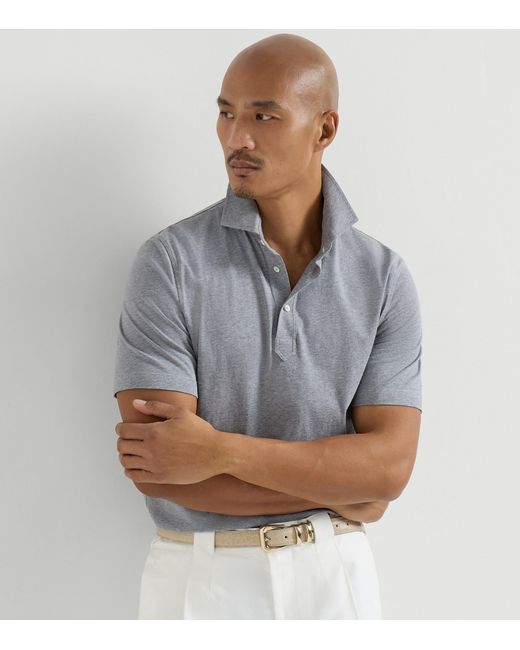 Brunello Cucinelli Gray Cotton Jersey Polo Shirt for men