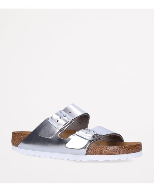 Birkenstock White Leather Metallic Arizona Sandals